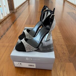 Jennifer Lopez Black Heels with Silver Crystal Accents